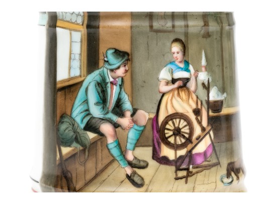 Pair Of Fabulous German Lithopane Steins, With Scenes In The Bottom Of The Stein