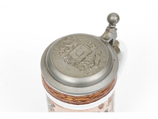 Pair Of Fabulous German Lithopane Steins, With Scenes In The Bottom Of The Stein