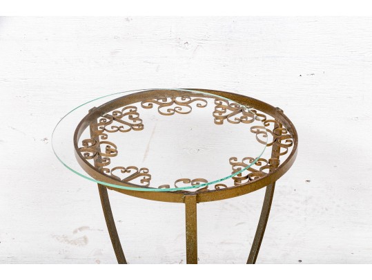 Vintage Italian Gold Painted Wrought Iron Accent Table, Ca. 1960's