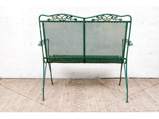 Three Piece Vintage Green Painted Wrought Iron Patio Set