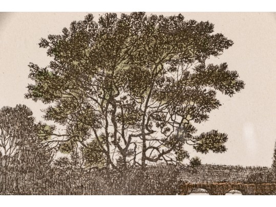 English School, Framed Antique Colored Engraving, River Landscape