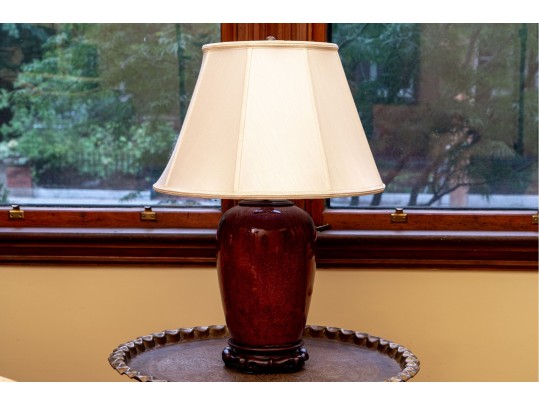 Glossy Burgundy Ceramic Table Lamp (No Shade)