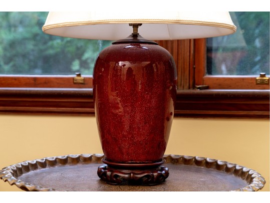 Glossy Burgundy Ceramic Table Lamp (No Shade)