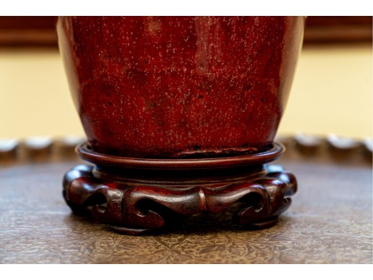 Glossy Burgundy Ceramic Table Lamp (No Shade)