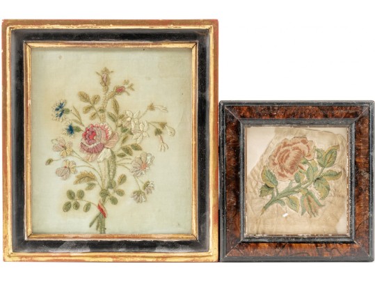 Antique Hand-Stitched Floral Embroidery Pieces