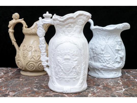 Set Of 3 Well Detailed Ceramic Water Pitchers