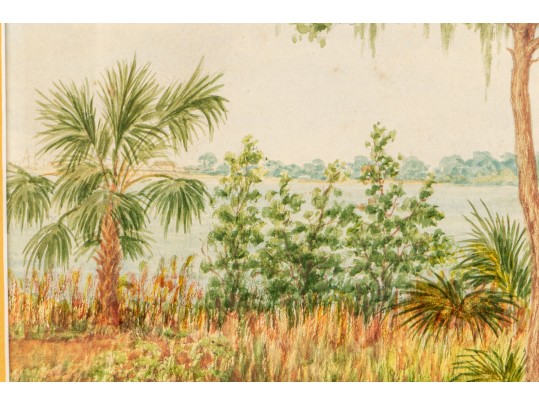 In The Manner Of Childe Hassam Watercolor Of St. Petersburg, Florida Coastal Landscape