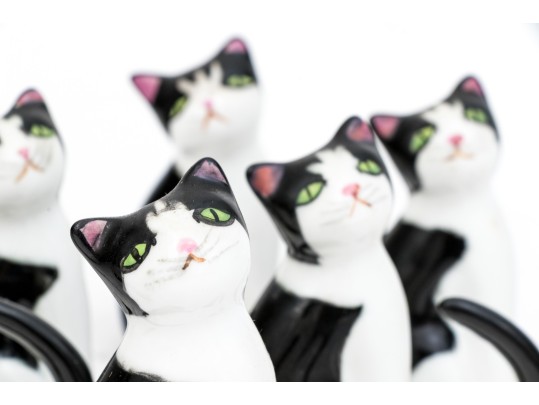 Collection Of Seven Hand-painted Bone China Cats