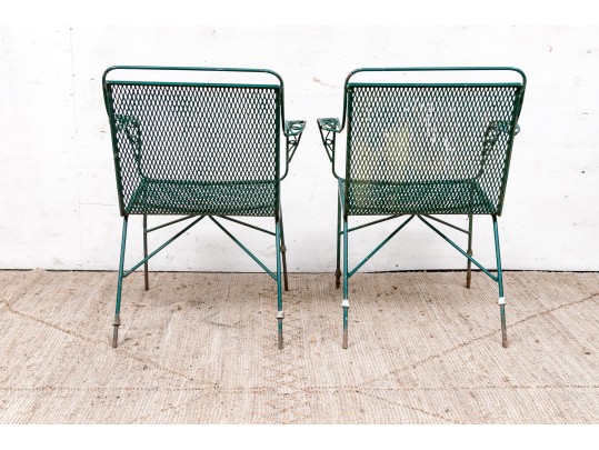 Four Piece Elegant Vintage Green Painted Wrought Iron Patio Set