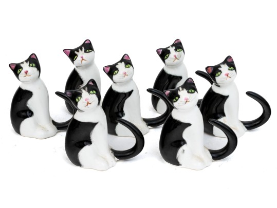 Collection Of Seven Hand-painted Bone China Cats