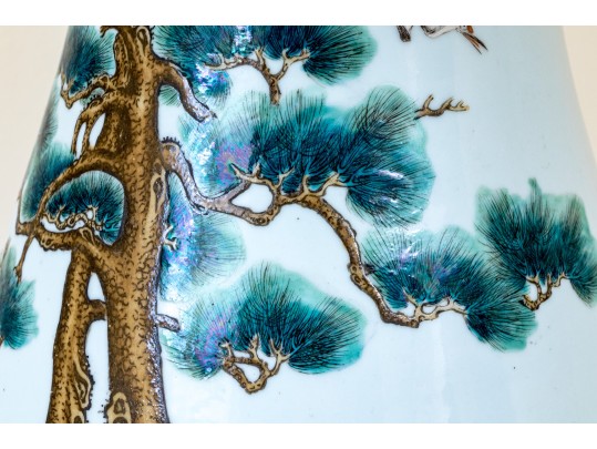 Large Antique Chinese Famille Rose Painted Porcelain Vase Mounted As A Table Lamp