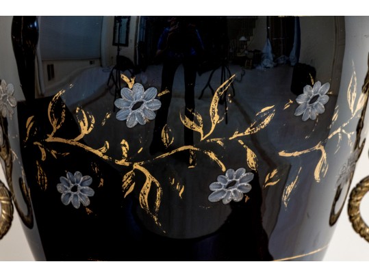 Pair Of Antique Painted Glass Oil Lamps Mounted As Electric Twin Light Table Lamps 