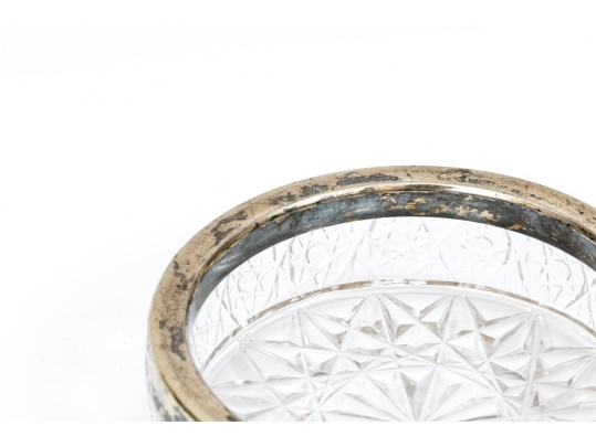 Antique Russian 84 Silver Chased Salt And 875 Russian Silver Rimmed Cut Glass Nut Dish