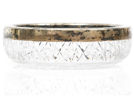 Antique Russian 84 Silver Chased Salt And 875 Russian Silver Rimmed Cut Glass Nut Dish