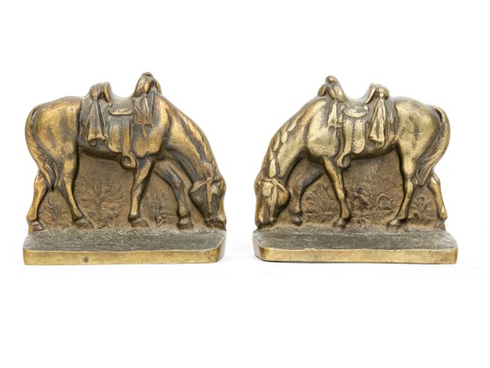 Impressively Cast Pair Of Brass Horse Form Bookends