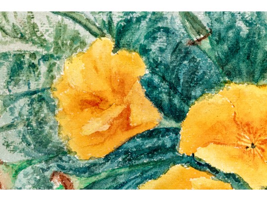 Marie Antoinette Ney (American, 1846-1915) Watercolor On Paper, Basket Of Pansies