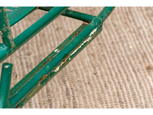 Three Piece Vintage Green Painted Wrought Iron Patio Set