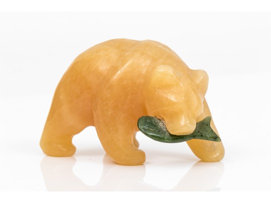 Lot Of Two Fun Stone Animals, Including A Chalcedony Bear And An Agate And Multi Stone Penguin