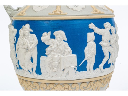 Stunning Mettlach Relief Decorated Ceramic Water Pitcher