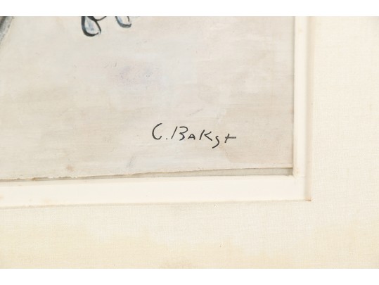 Attributed To: Leon Bakst (Russian, 1866-1924), Ink And Watercolor On Paper Card