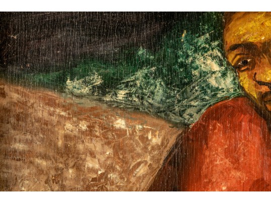 In The Manner Of  Horace Pippin (Am., 1888-1946) Oil On Panel, Portrait Of An African American Woman