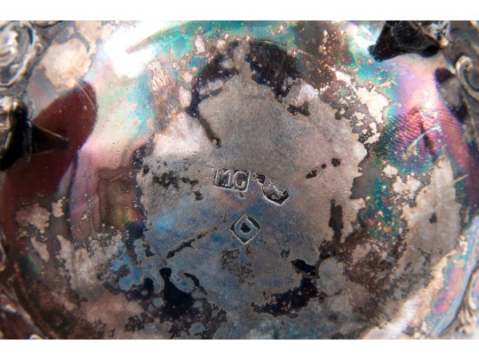 Antique Netherlands 833 Silver Footed Sugar Bowl With Village Scenes, And Sterling Silver Tongs 