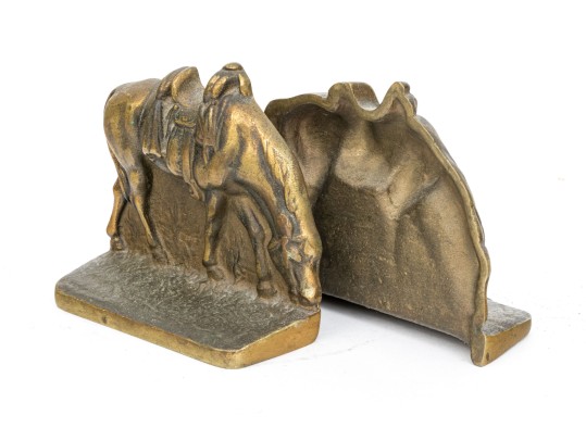 Impressively Cast Pair Of Brass Horse Form Bookends