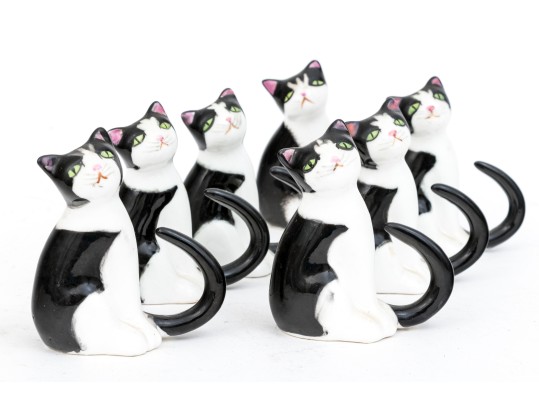 Collection Of Seven Hand-painted Bone China Cats