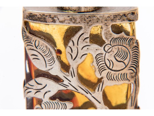 Collection Of Four Mexican 925 Silver Overlay Glass Perfumes