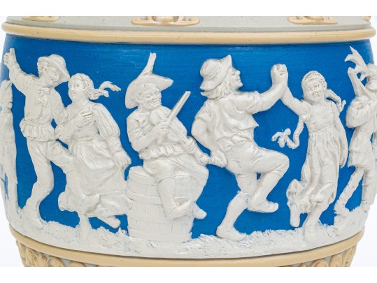 Stunning Mettlach Relief Decorated Ceramic Water Pitcher