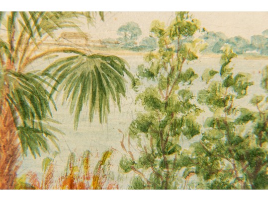 In The Manner Of Childe Hassam Watercolor Of St. Petersburg, Florida Coastal Landscape