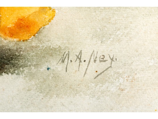 Marie Antoinette Ney (American, 1846-1915) Watercolor On Paper, Basket Of Pansies