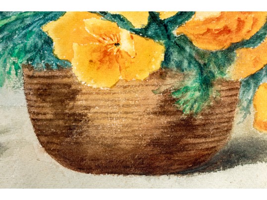 Marie Antoinette Ney (American, 1846-1915) Watercolor On Paper, Basket Of Pansies