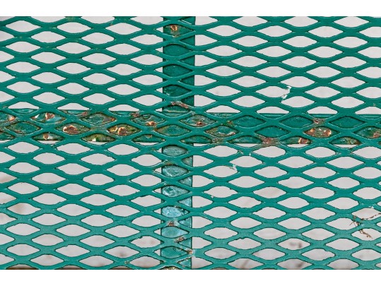 Three Piece Vintage Green Painted Wrought Iron Patio Set