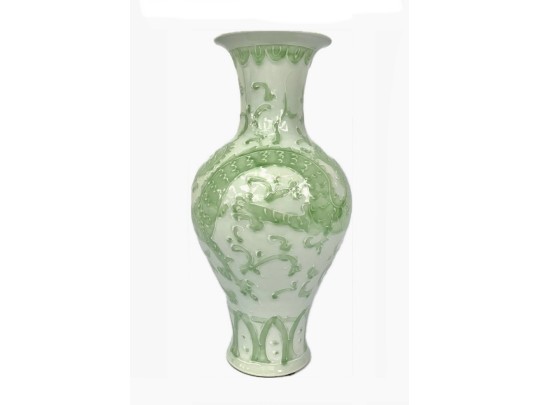 Large Chinese Dragon Relief Porcelain Vase From Lillian August