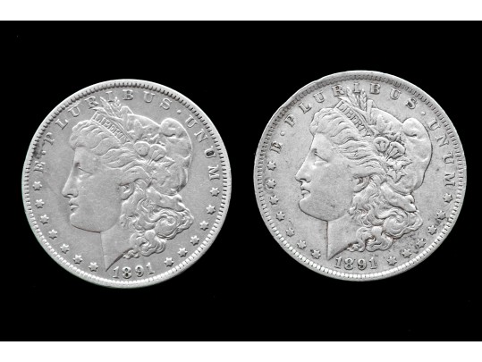 Two 1891-O Morgan Silver Dollars