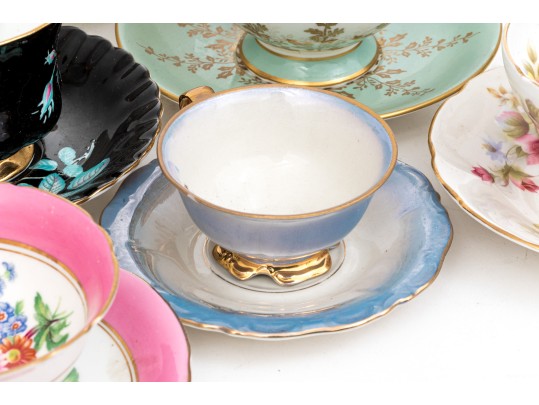 Collection Of Eight Vintage Tea Cups And Saucers, Mostly English