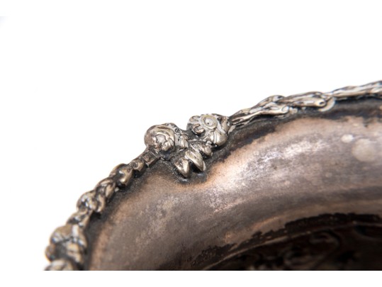 Antique Netherlands 833 Silver Footed Sugar Bowl With Village Scenes, And Sterling Silver Tongs 