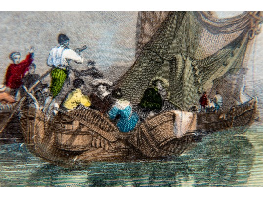 Antique Framed Color Engraving Of Murano, Venice