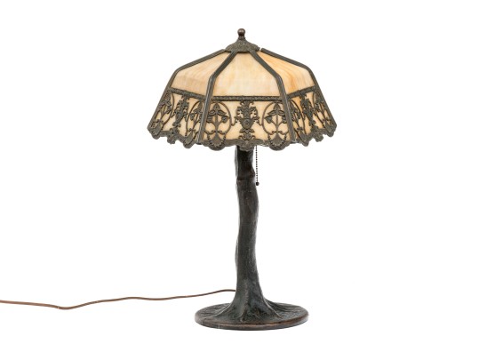 Vintage Six Pannel Slag Glass Lamp, Ca. 1910-30