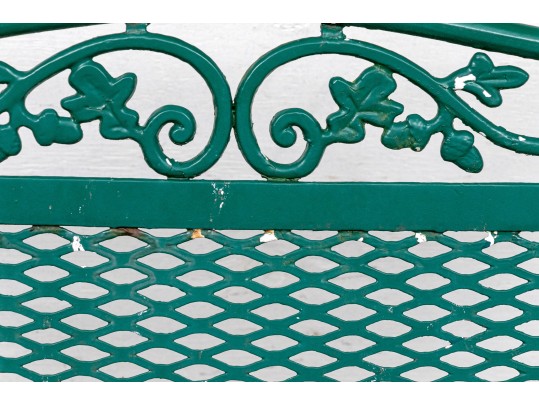 Three Piece Vintage Green Painted Wrought Iron Patio Set