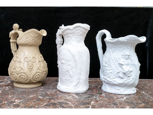 Set Of 3 Well Detailed Ceramic Water Pitchers