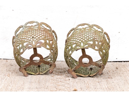 Very Decorative Pair Of Vintage Cast Iron Planters