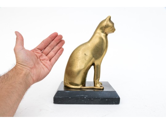 Vintage Heavy Cast Brass Seated Cat