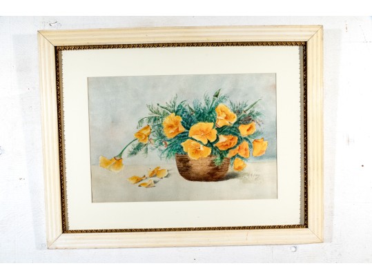 Marie Antoinette Ney (American, 1846-1915) Watercolor On Paper, Basket Of Pansies