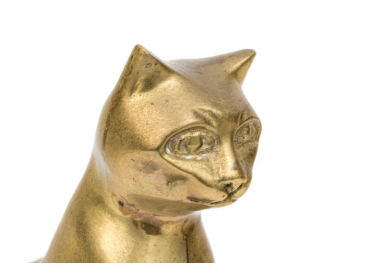 Vintage Heavy Cast Brass Seated Cat