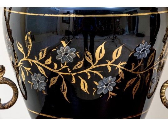 Pair Of Antique Painted Glass Oil Lamps Mounted As Electric Twin Light Table Lamps 