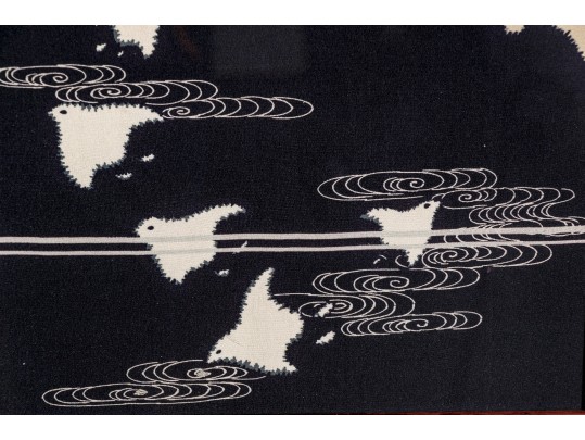 Large Scale Framed New Age Japanese Tryptich, Printed And Embroidered Fabric Scenes