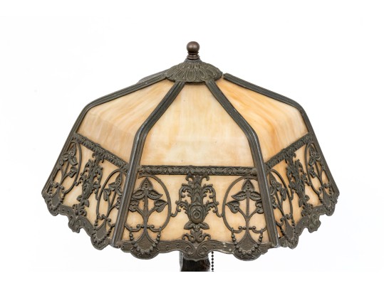 Vintage Six Pannel Slag Glass Lamp, Ca. 1910-30