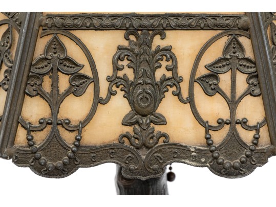 Vintage Six Pannel Slag Glass Lamp, Ca. 1910-30